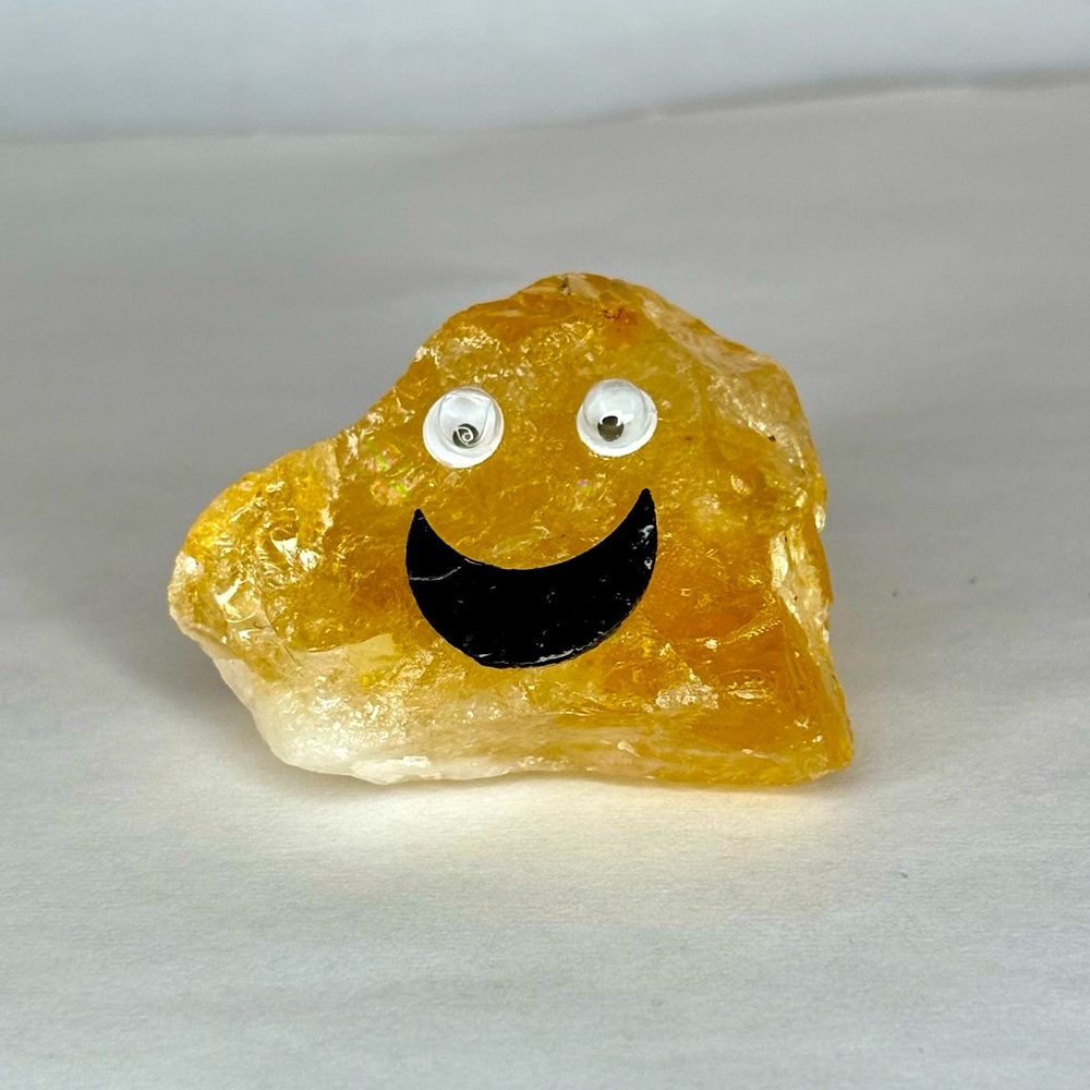 Gemstone Emoji Citrine Smiling Face One of Kind Natural Stone W/Gift Bag & Info